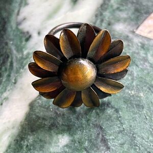 Vintage Large Sunflower Ring Brass Tone with Black